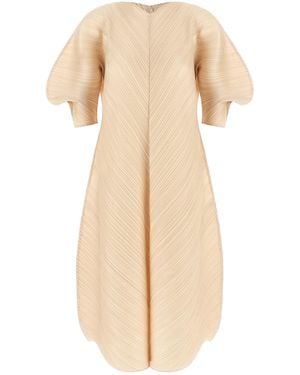 Pleats Please Issey Miyake Sculptural Sleeve Dress - Natural