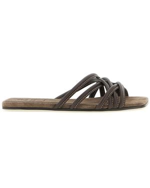 Brunello Cucinelli Leather Slides - Black