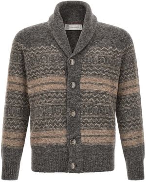 Brunello Cucinelli 'nordic Jacquard' Cardigan - Grey