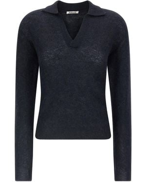 AURALEE Tam Yarn Polo Shirt - Blue