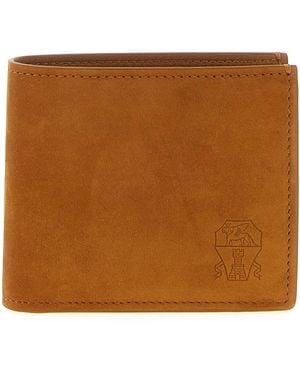 Brunello Cucinelli Nubuck Wallet With Embossed Crest - Brown