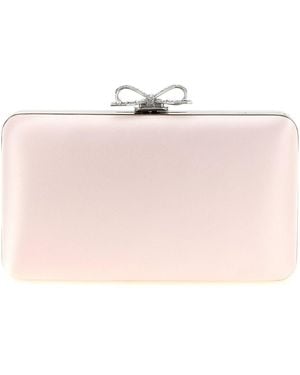 Self-Portrait Satin Clutch With Crystal Bow - Pink