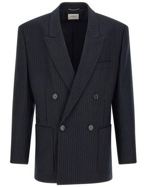 Saint Laurent Blazer Doppiopetto Gessato - Blu