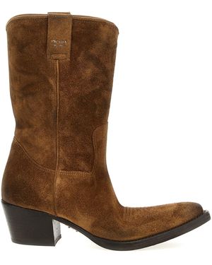Prada Stiefel Aus Texanischem Wildleder - Braun