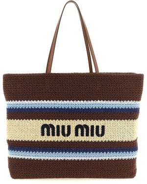 Miu Miu Large Raffia Shopping Bag - Metallic