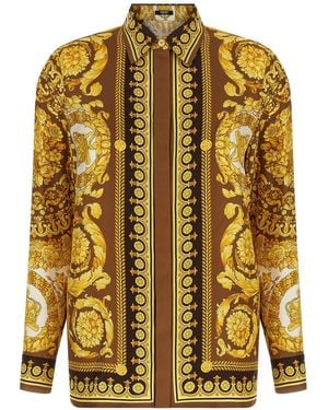 Versace Silk Shirt With 'Barocco' Print - Yellow
