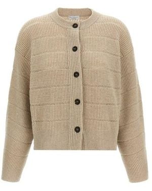 Brunello Cucinelli Cardigan 'Rustic Dazzling Net' - Neutro