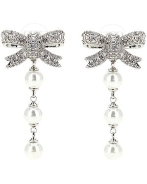 Self-Portrait Ohrringe 'Crystal Bow Pearl Droplet' - Mettallic