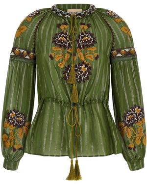 Valentino Garavani Embroidered Lurex Silk Shirt - Green