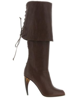 McQueen Horn Heel Boots - Brown