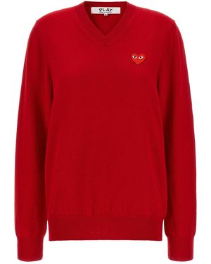 COMME DES GARÇONS PLAY Heart' V-Neck Jumper - Red