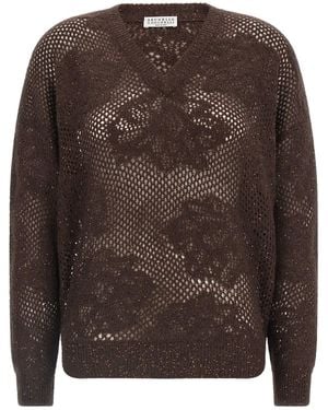 Brunello Cucinelli Pullover "Flower Lace" - Braun