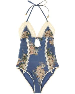 Zimmermann 'cascadian Keyhole Crochet' One-piece Swimsuit - Blue