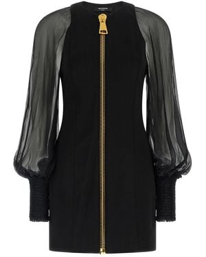 Balmain Short Dress With Oversized Zip - Black
