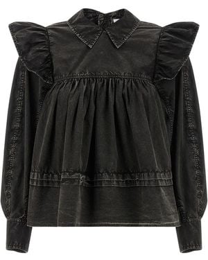 Ganni 'black Washed Frill' Blouse