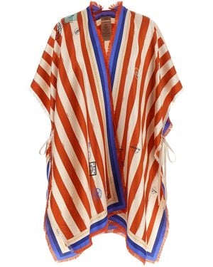 Fendi 'pequin' Print Poncho - Orange