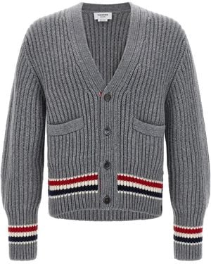 Thom Browne Cardigan 'Half Cardigan Stitch Classic V Neck' - Grey