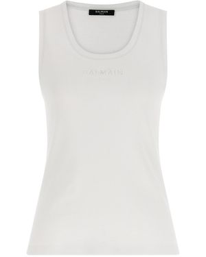 Balmain Logo Embroidery Tank Top - White