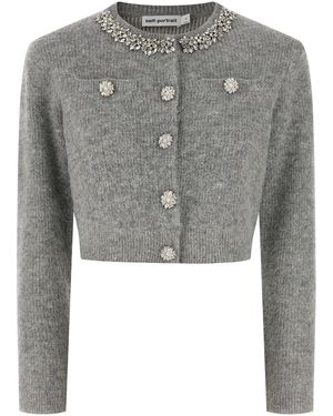 Self-Portrait 'grey Fluffy Crystal Trim' Cardigan