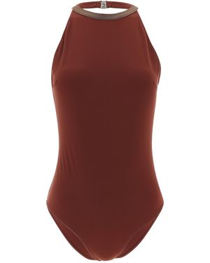 Brunello Cucinelli 'Precious Collar' One-Piece Swimsuit - Red