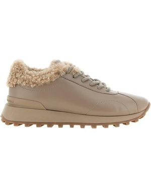 Brunello Cucinelli Leather And Shearling Trainer - Brown