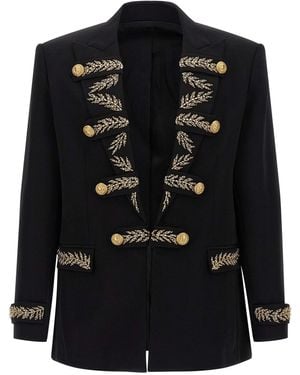 Balmain Leaf Embroidery Blazer - Black
