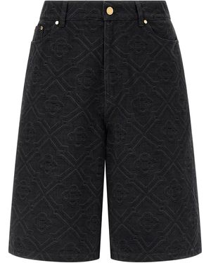 CASABLANCA 'laser Monogram Denim' Bermuda Shorts - Black