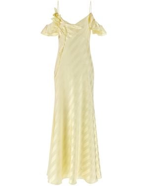 Self-Portrait 'Satin Striped' Long Dress - Yellow