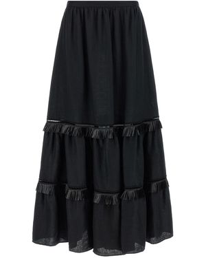 Kiton Fringed Skirt - Black