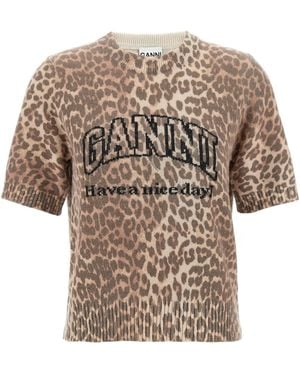 Ganni 'leopard Wool Mix' T-shirt - White