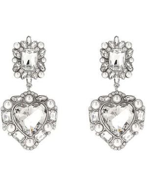Self-Portrait Orecchini 'Crystal Pearl Tiered Heart' - Bianco