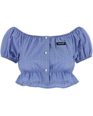 Miu Miu Check Crop Top - Blue