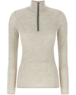 Brunello Cucinelli Zip Up Jumper - White