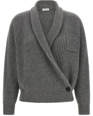 Brunello Cucinelli Gewickelte Strickjacke - Grau