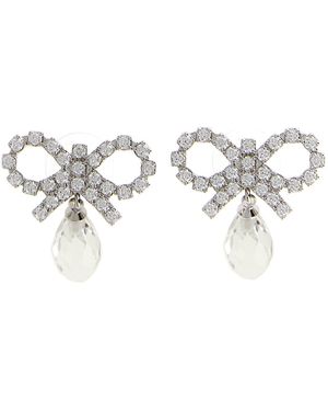 Self-Portrait 'bow Crystal Droplet' Earrings - White