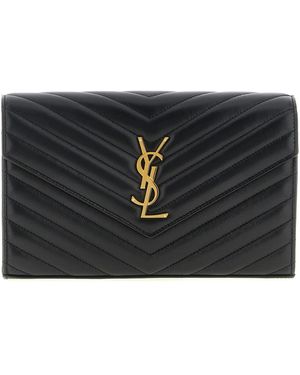 Saint Laurent 'cassandre' Wallet On Chain - Black
