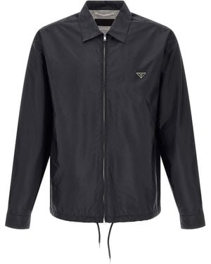 Prada Overshirt With Triangle Logo Detail - Blue