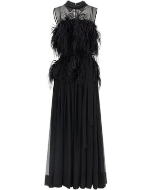 Alberta Ferretti Chiffon And Feather Dress - Black