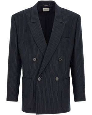 Saint Laurent Blazer Doppiopetto Gessato - Blu