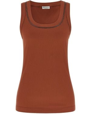 Brunello Cucinelli 'shiny Trim' Top - Brown