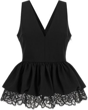 ROTATE BIRGER CHRISTENSEN V-Neck Peplum Top - Black