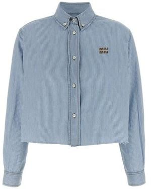 Miu Miu Camicia Crop Righe - Blu