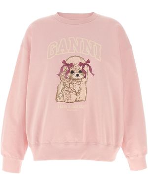 Ganni Front Print Sweatshirt - Pink