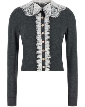 Self-Portrait 'grey Lace Collar Knit' Cardigan - Black