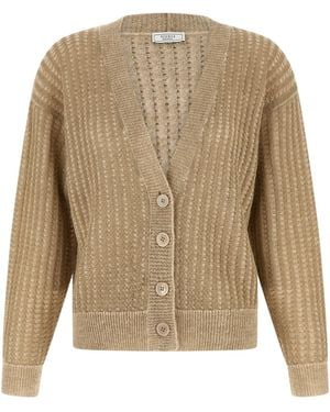 Peserico Waffle Lamé Cardigan - Natural
