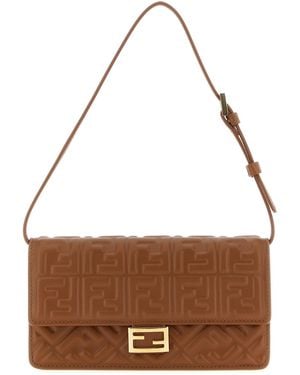 Fendi 'baguette' Wallet On Chain - Brown