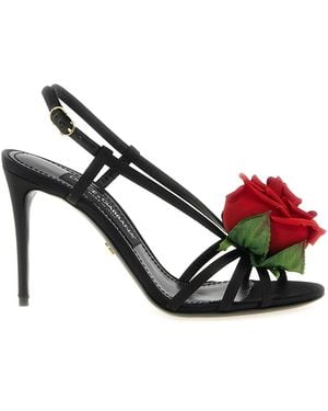 Dolce & Gabbana Satin Sandals With Flower - Black