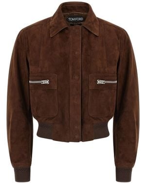 Tom Ford Suede Bomber Jacket - Brown
