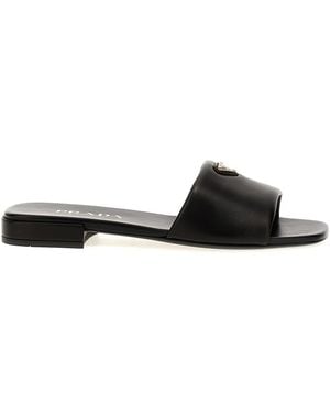 Prada Logo Leather Sandals - Black