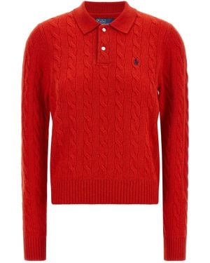Polo Ralph Lauren Braided Knit Polo Shirt - Red